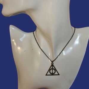 3/$20 Harry Potter Deathly Hallows Antique Brass Pendant Chain Necklace